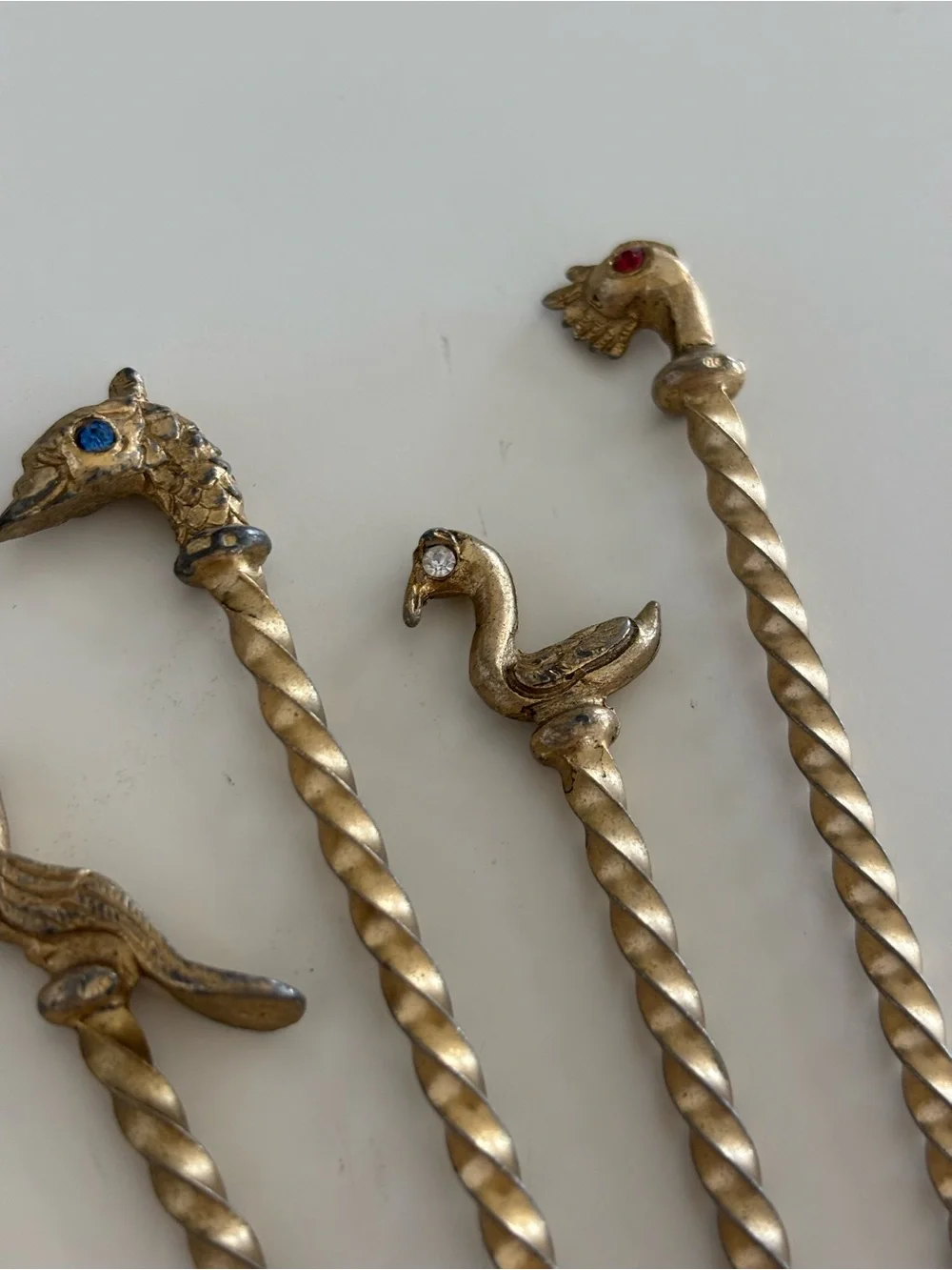 Vintage Mid-century Modern Gold Tone Metal Bird Cocktail Picks Set of 6